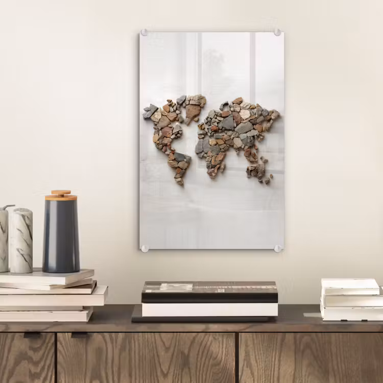 Glas schilderij - Wereldkaart - Stenen - Wit — 2