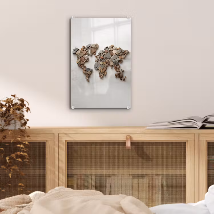 Glas schilderij - Wereldkaart - Stenen - Wit — 5