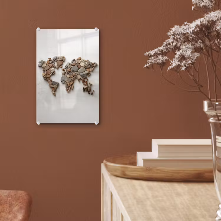 Glas schilderij - Wereldkaart - Stenen - Wit — 6