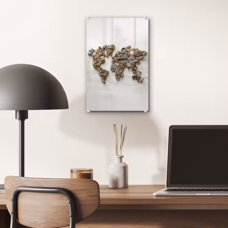 Glas schilderij - Wereldkaart - Stenen - Wit — 7