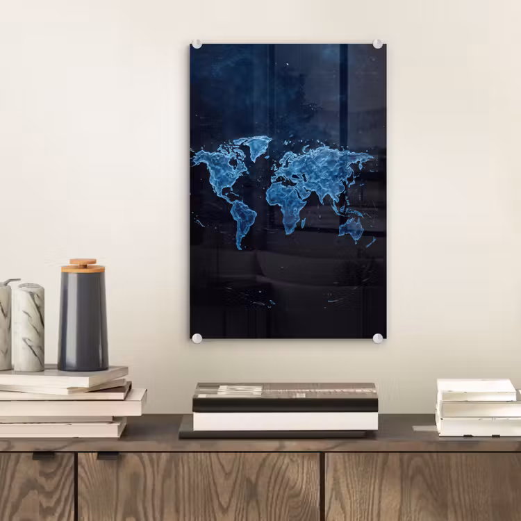 Glas schilderij - Wereldkaart - Waterstructuur - Blauw — 2