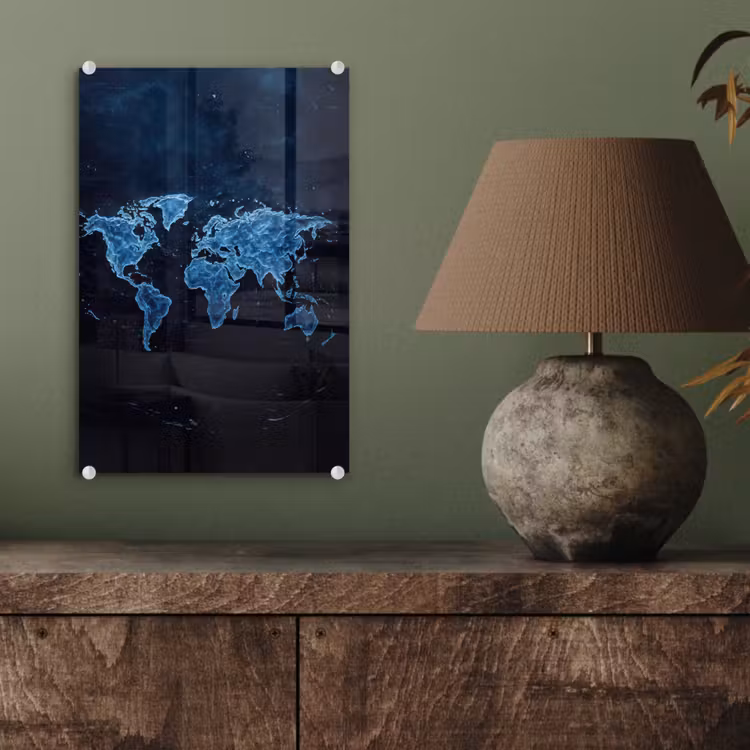 Glas schilderij - Wereldkaart - Waterstructuur - Blauw — 4