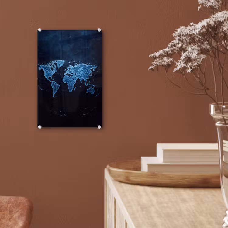 Glas schilderij - Wereldkaart - Waterstructuur - Blauw — 6