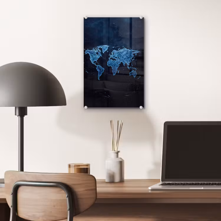 Glas schilderij - Wereldkaart - Waterstructuur - Blauw — 7