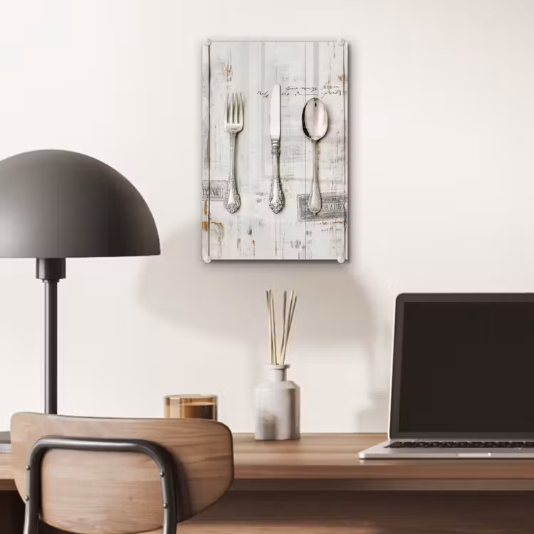 Glas schilderij - Zilver - Bestek - Hout — 7