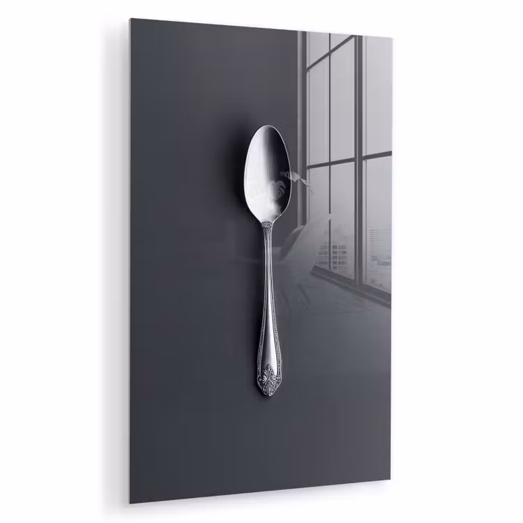 Glas schilderij - Zilver - Metaal - Lepel — 1