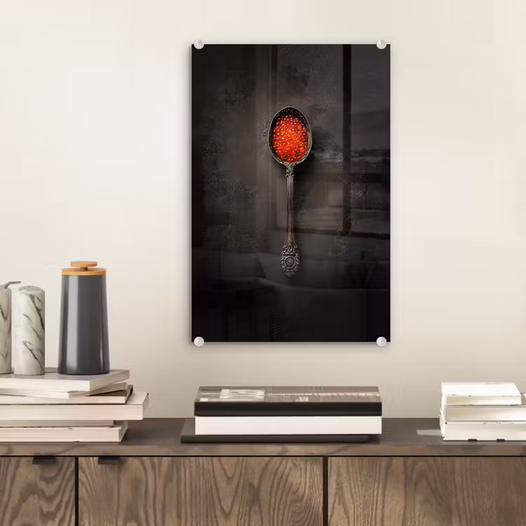 Glas schilderij - Zwart - Lepel - Caviar — 2