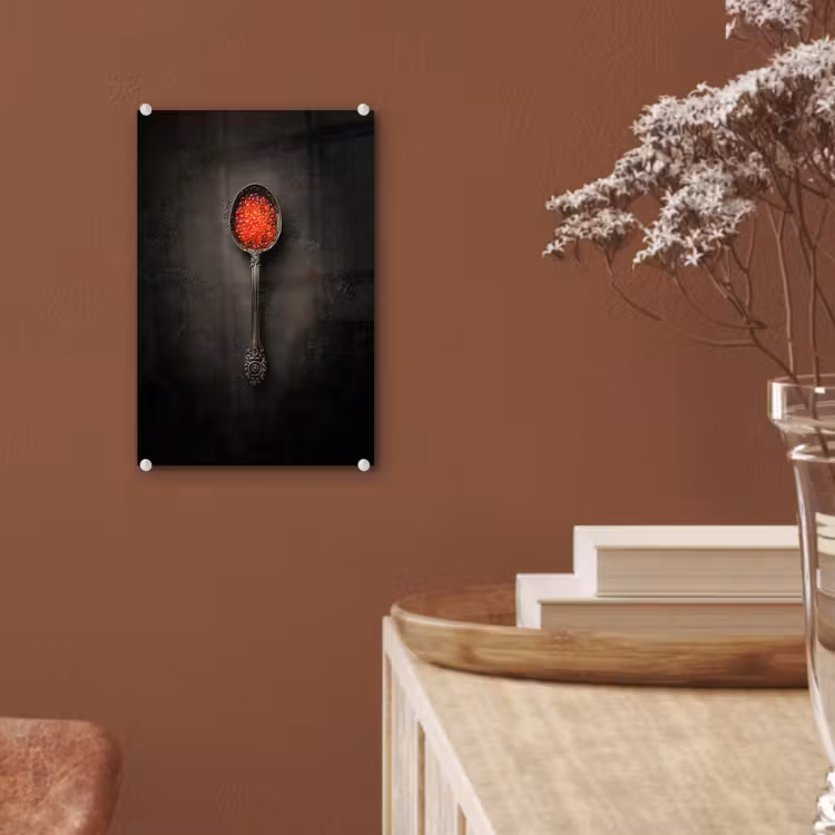 Glas schilderij - Zwart - Lepel - Caviar — 6