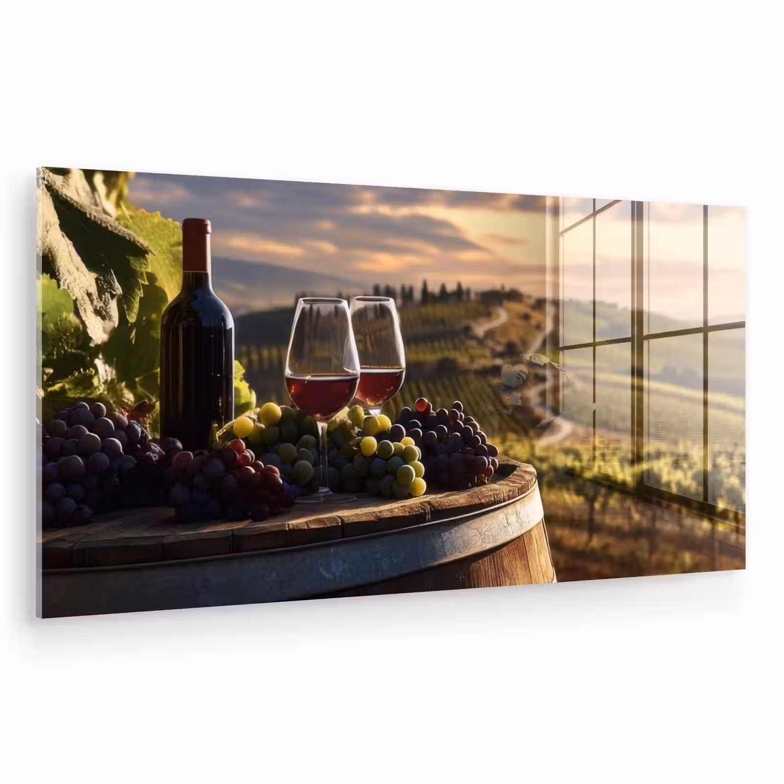Glas schilderij - Wijn - Druiven - Heuvels - Landschap — 1