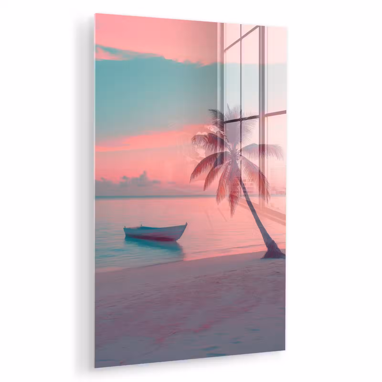 Glas schilderij - Zee - Boot - Zonsondergang — 1