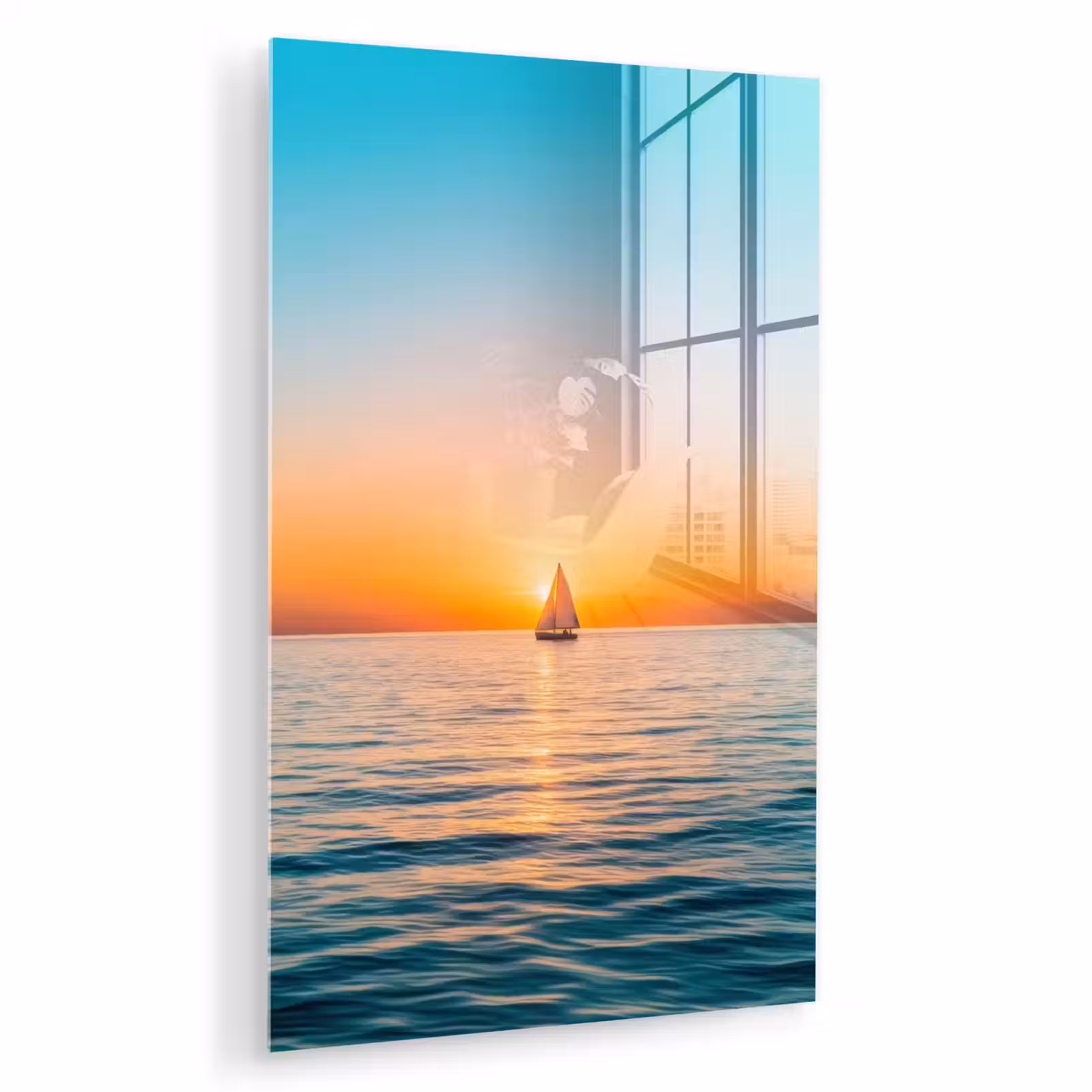 Glas schilderij - Zee - Zeilboot - Zonsondergang — 1
