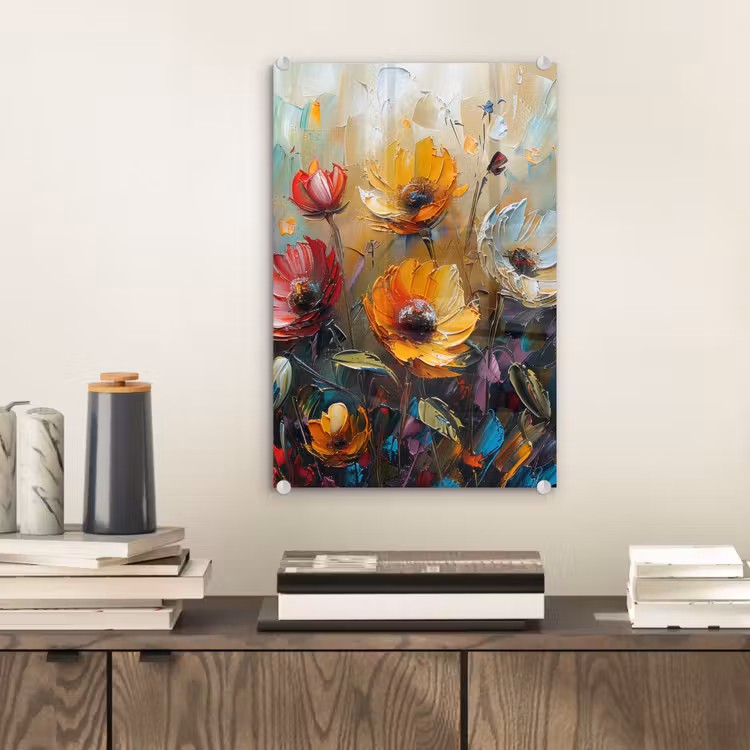 Glas schilderij - Watercolor - Bloemen - Kunst - Modern — 2