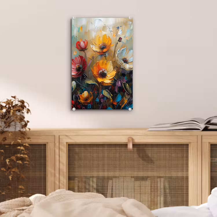 Glas schilderij - Watercolor - Bloemen - Kunst - Modern — 5