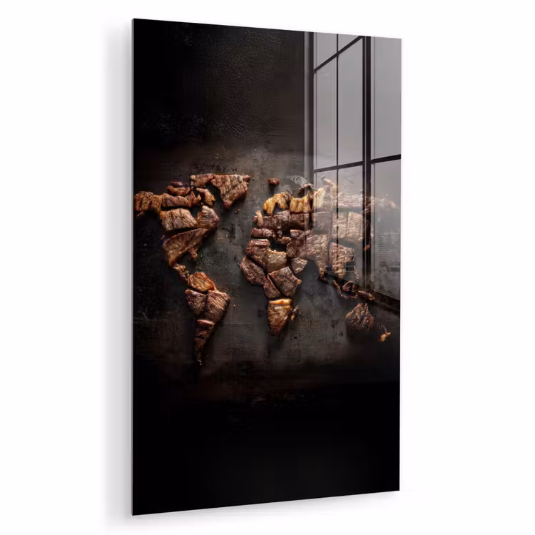 Glas schilderij - Wereldkaart - Gegrild vlees — 1