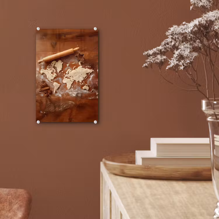 Glas schilderij - Wereldkaart - Koekjesdeeg - Warme baksfeer — 6