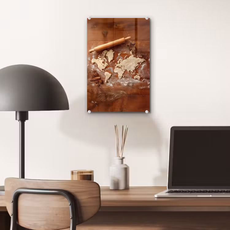 Glas schilderij - Wereldkaart - Koekjesdeeg - Warme baksfeer — 7