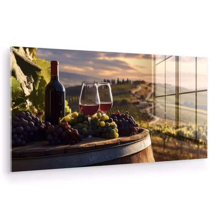 Glas schilderij - Wijn - Druiven - Heuvels - Landschap — 1