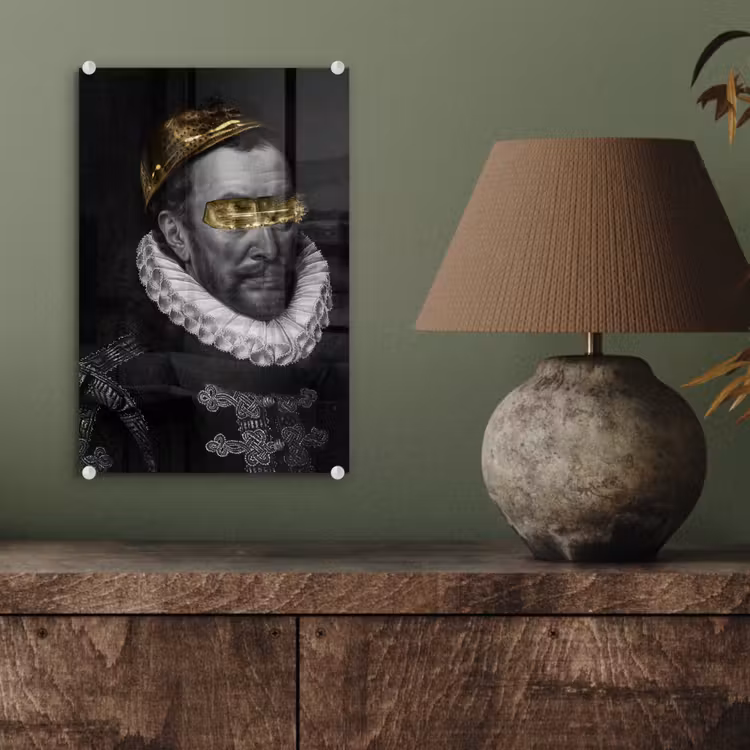 Glas schilderij - Willem van Oranje - Adriaen Thomasz - Zwart - Wit — 3
