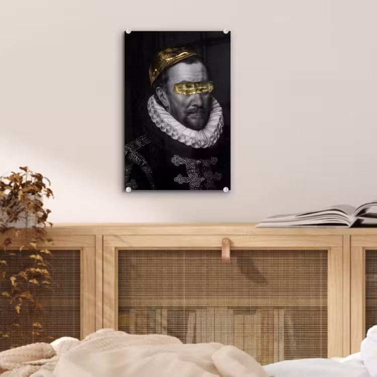 Glas schilderij - Willem van Oranje - Adriaen Thomasz - Zwart - Wit — 4
