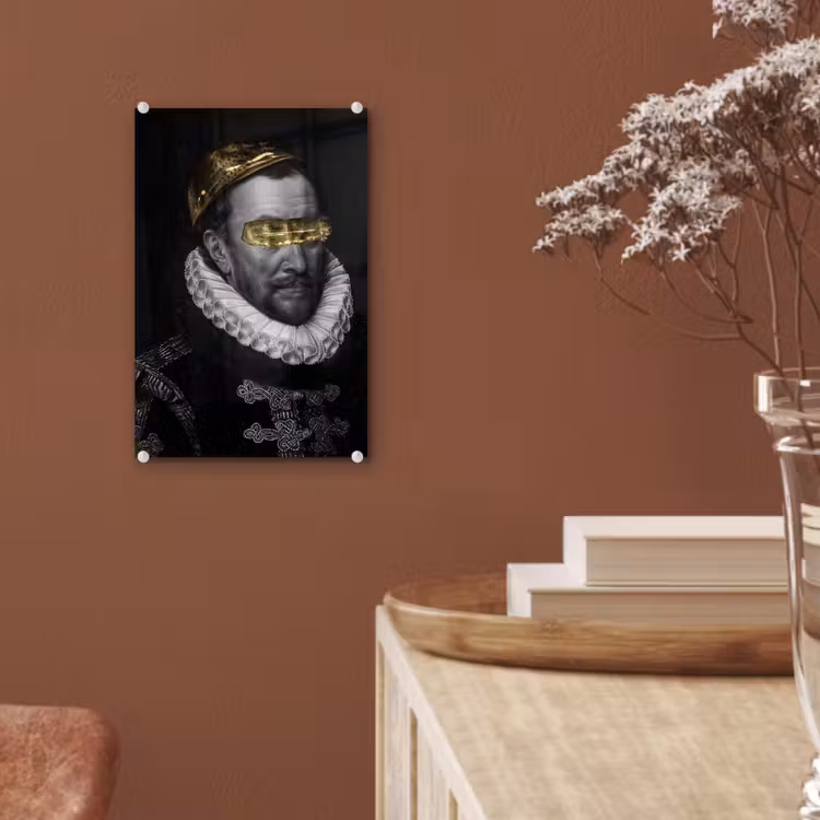Glas schilderij - Willem van Oranje - Adriaen Thomasz - Zwart - Wit — 5