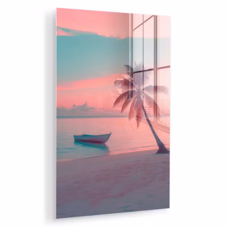 Glas schilderij - Zee - Boot - Zonsondergang — 1
