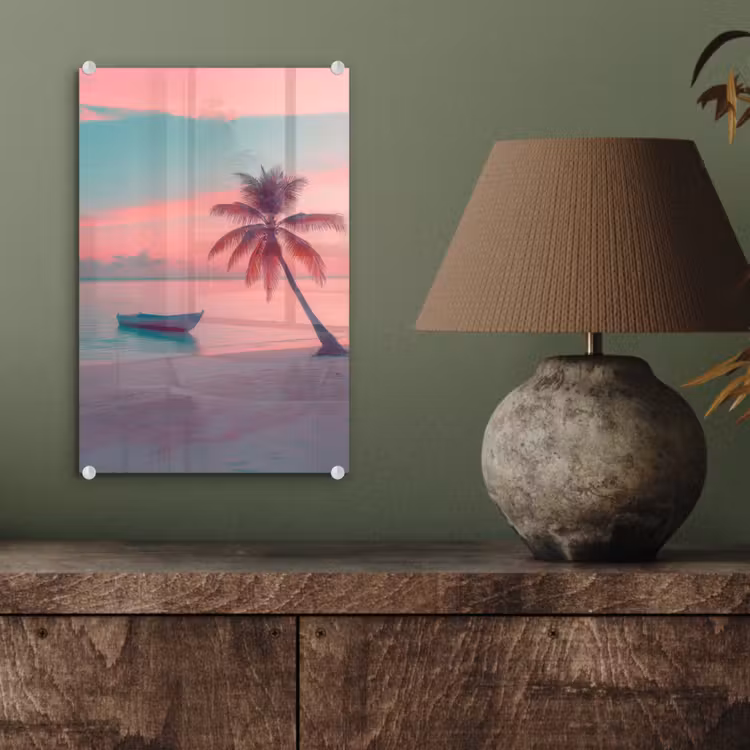 Glas schilderij - Zee - Boot - Zonsondergang — 4