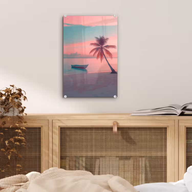 Glas schilderij - Zee - Boot - Zonsondergang — 5