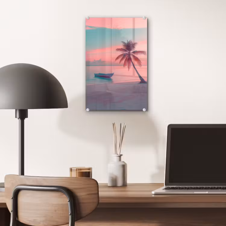 Glas schilderij - Zee - Boot - Zonsondergang — 7