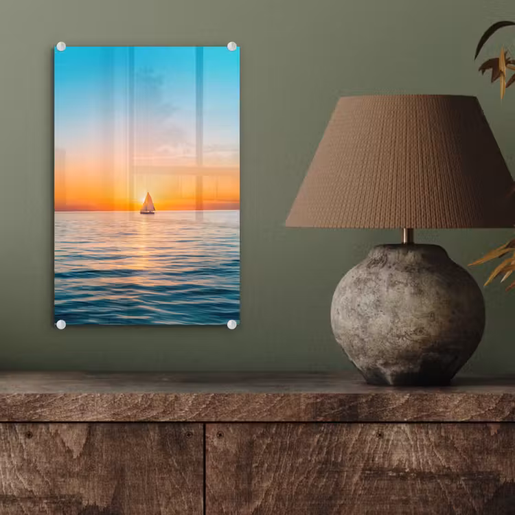 Glas schilderij - Zee - Zeilboot - Zonsondergang — 4