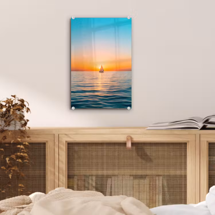 Glas schilderij - Zee - Zeilboot - Zonsondergang — 5