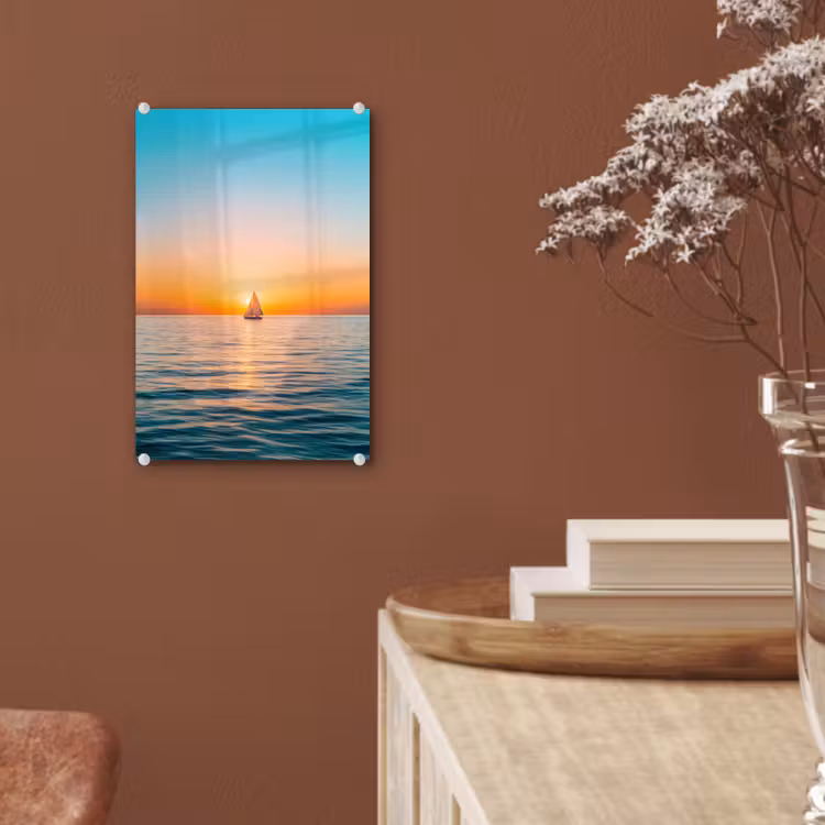 Glas schilderij - Zee - Zeilboot - Zonsondergang — 6