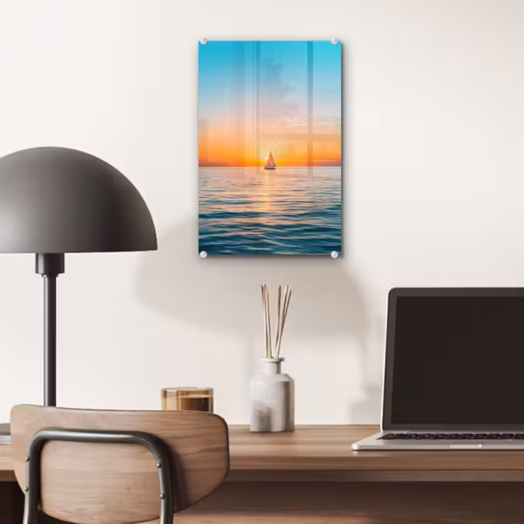 Glas schilderij - Zee - Zeilboot - Zonsondergang — 7