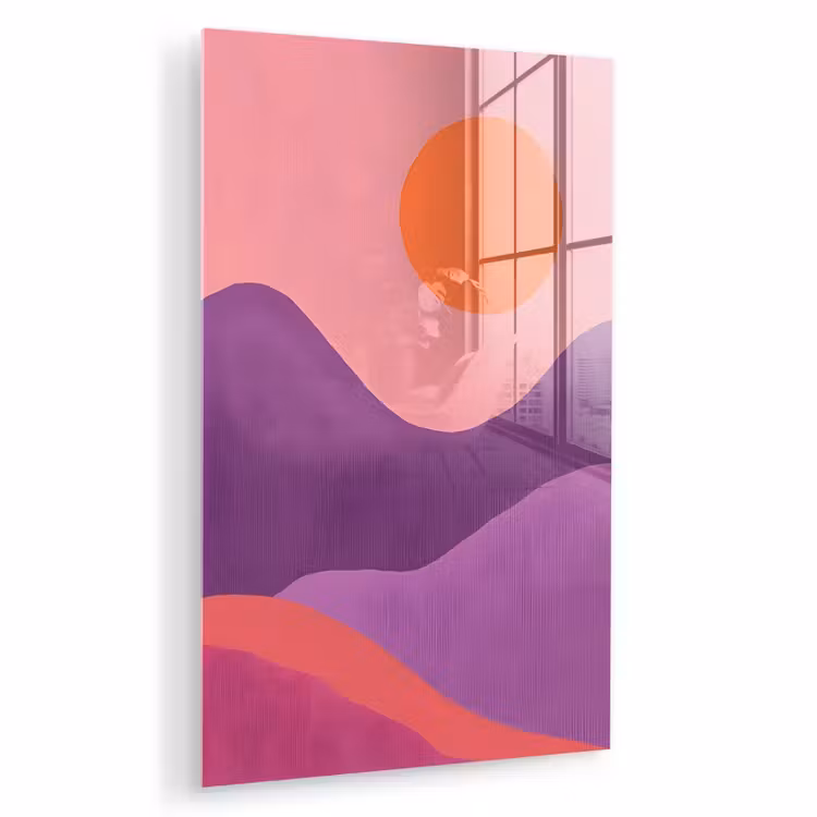 Glas schilderij - Zon - Heuvels - Paars - Abstract — 1