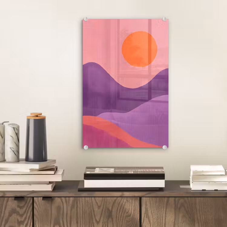 Glas schilderij - Zon - Heuvels - Paars - Abstract — 2