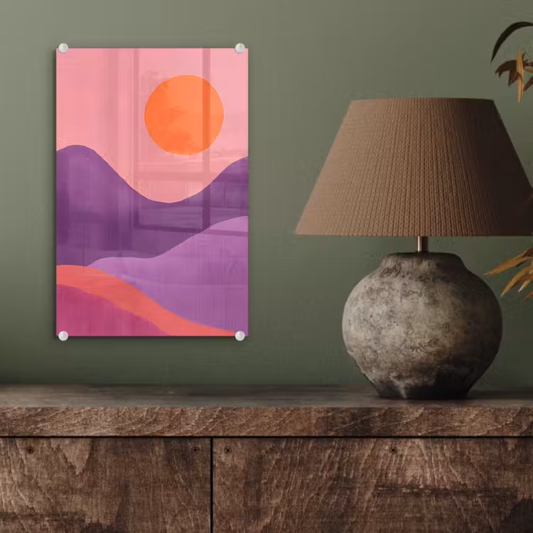 Glas schilderij - Zon - Heuvels - Paars - Abstract — 4