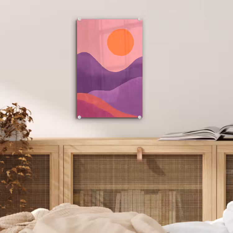 Glas schilderij - Zon - Heuvels - Paars - Abstract — 5