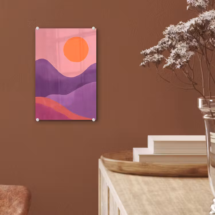 Glas schilderij - Zon - Heuvels - Paars - Abstract — 6