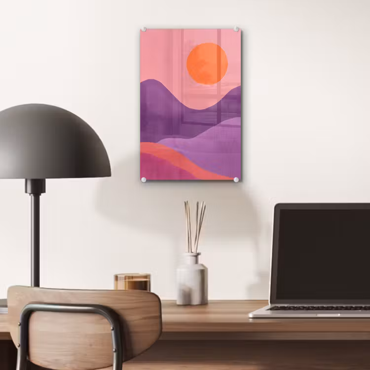 Glas schilderij - Zon - Heuvels - Paars - Abstract — 7