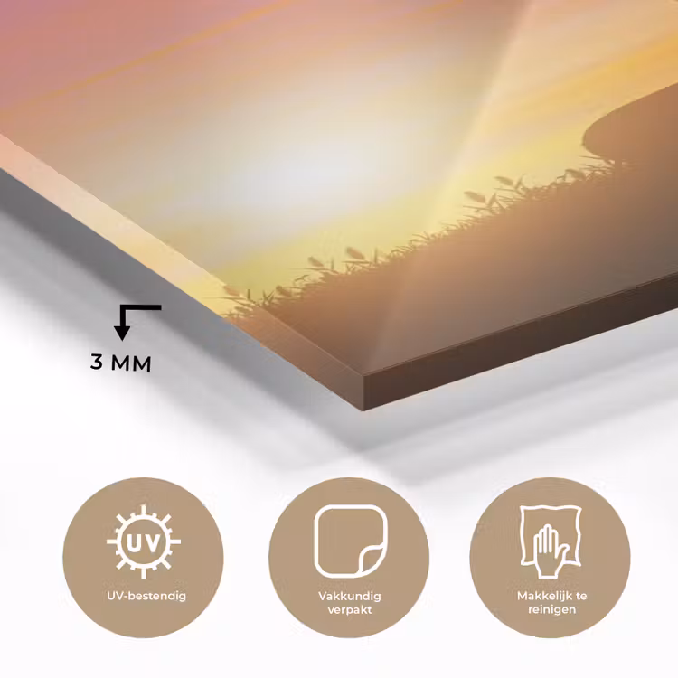 Glas schilderij - Zonsondergang - Horizon - Boeddha beeld - Buddha - Silhouette — 3