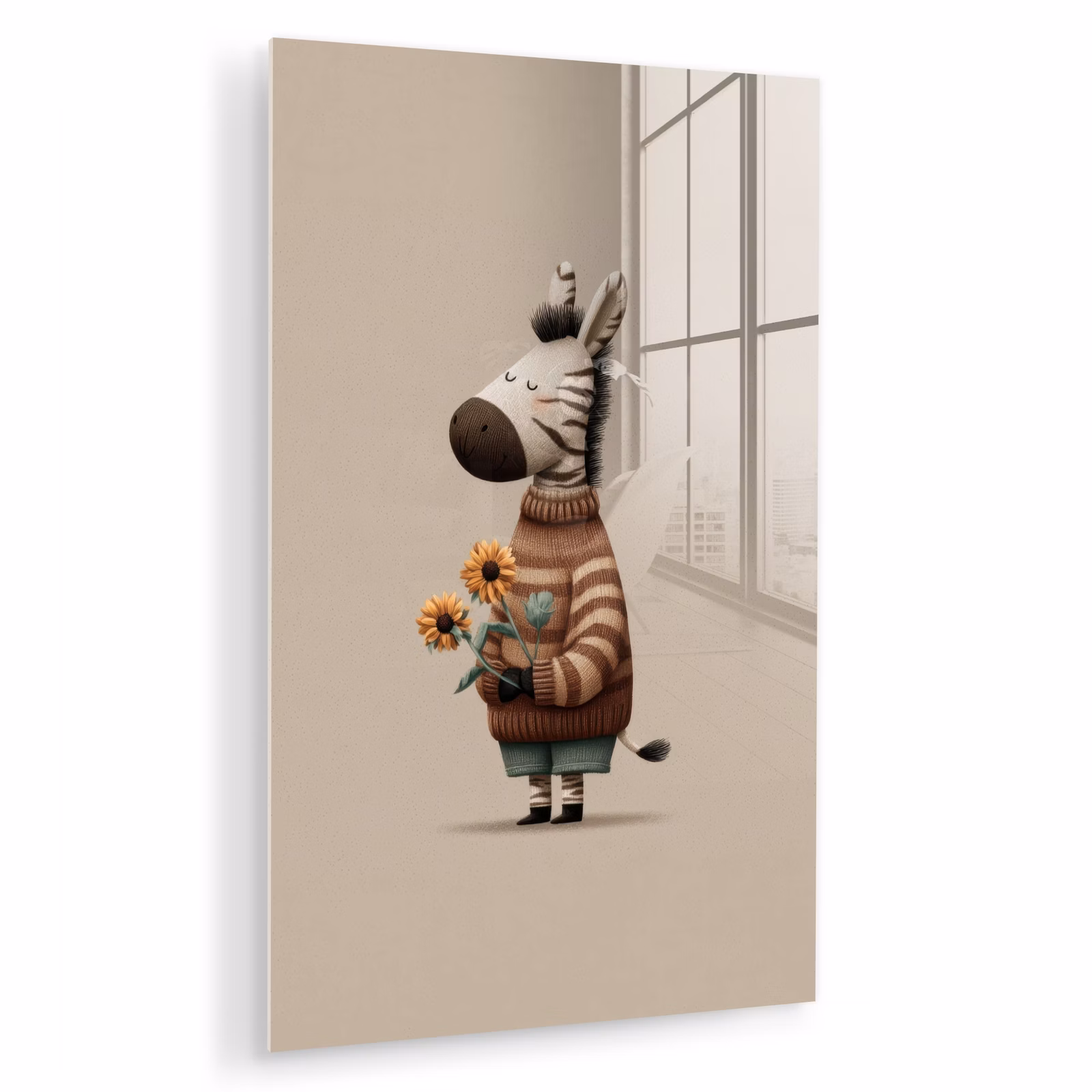 Glas schilderij - Zebra - Zonnebloemen - Warm — 1