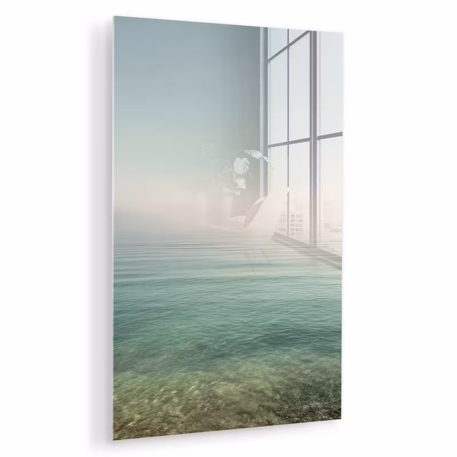 Glas schilderij - Zee - Horizon - Blauw - Mist — 1