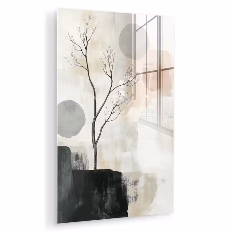 Glas schilderij - Wabi sabi - Beige - Plant — 1
