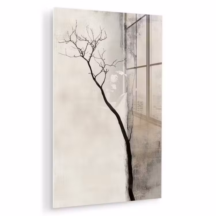 Glas schilderij - Wabi sabi - Plant - Beige — 1