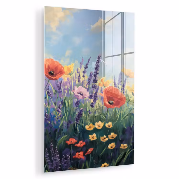 Glas schilderij - Weide - Bloemen - Kleurrijk — 1