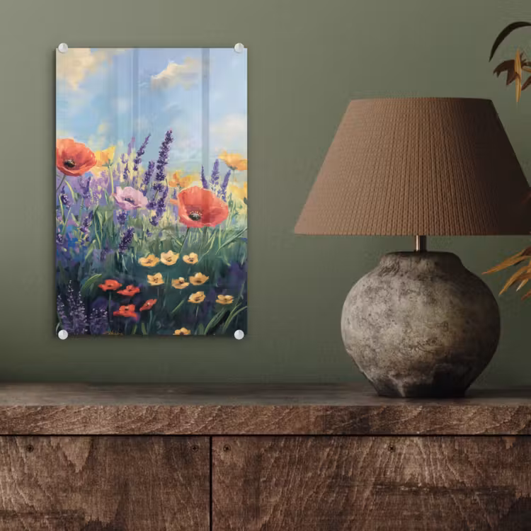Glas schilderij - Weide - Bloemen - Kleurrijk — 4