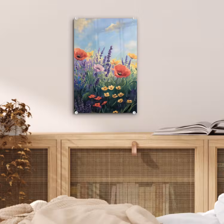 Glas schilderij - Weide - Bloemen - Kleurrijk — 5