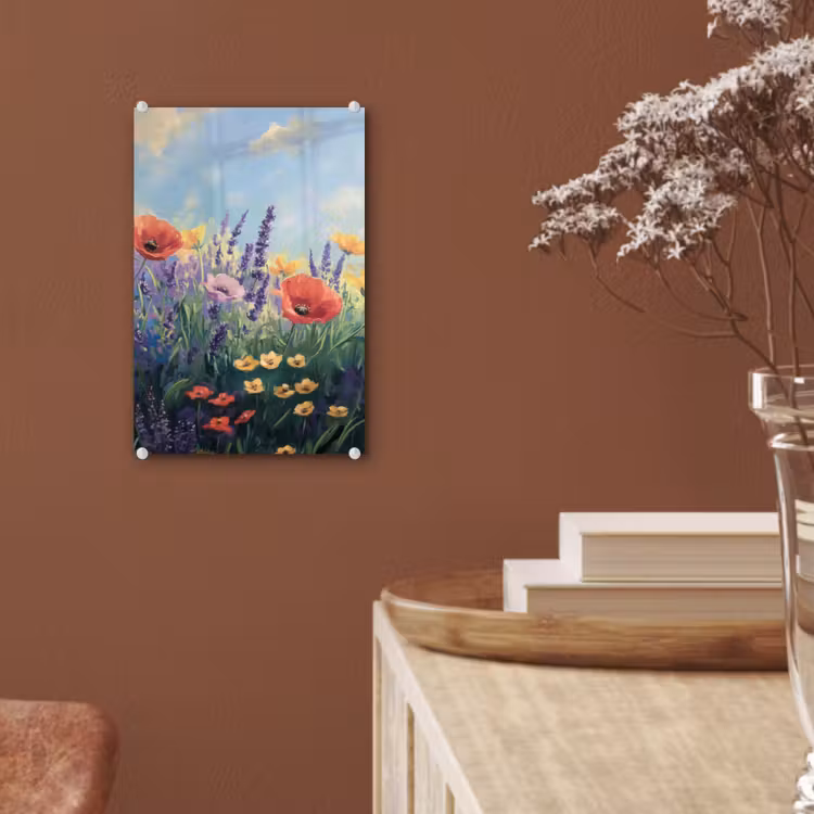 Glas schilderij - Weide - Bloemen - Kleurrijk — 6