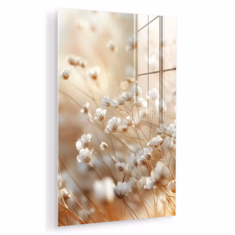 Glas schilderij - Wilde - Bloemen - Wit — 1