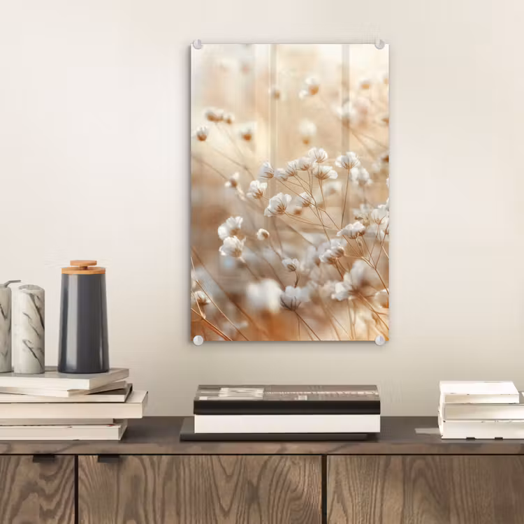 Glas schilderij - Wilde - Bloemen - Wit — 2
