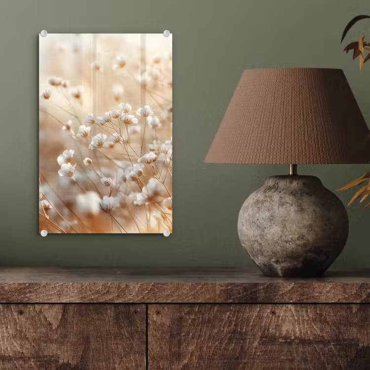 Glas schilderij - Wilde - Bloemen - Wit — 4